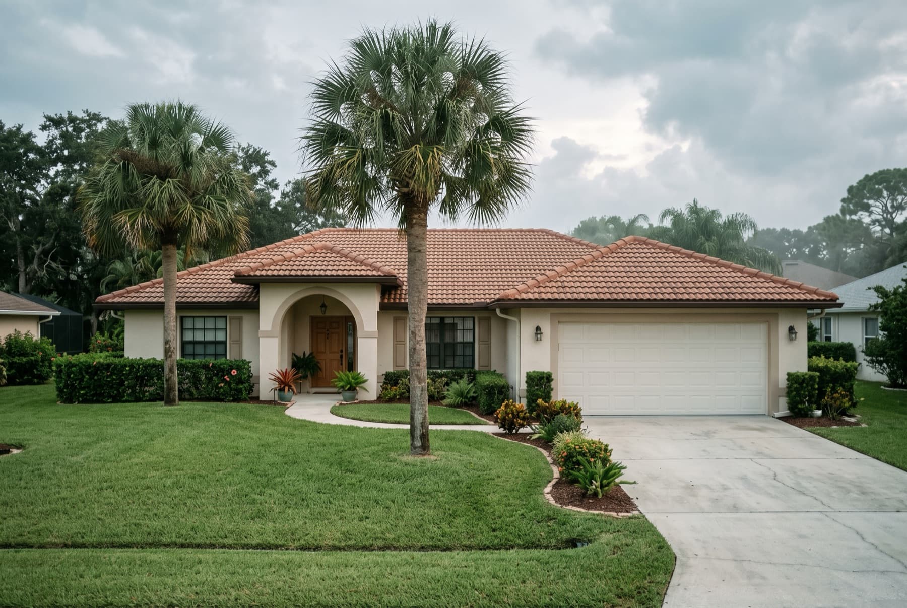 Single-story Florida home with a barrel tile roof, of the kind surveyed before purchase