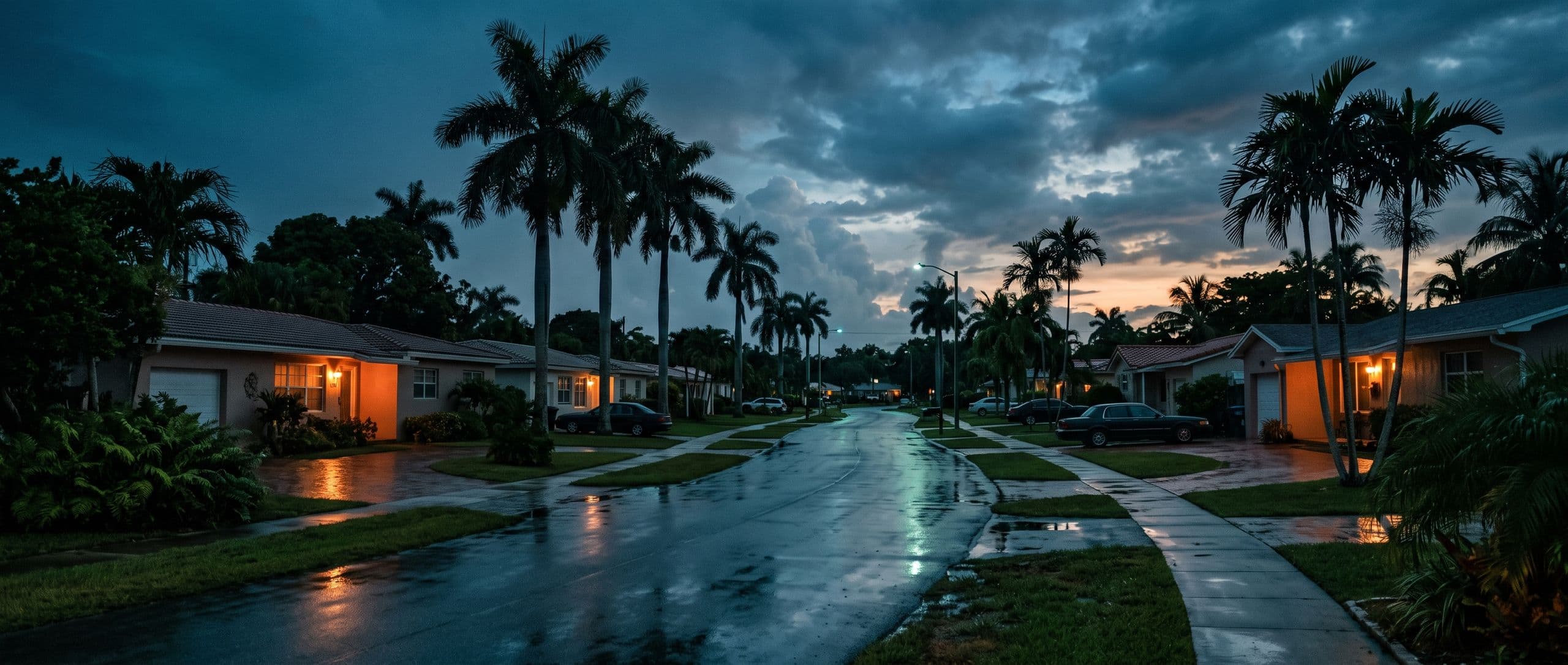 A Florida residential street at dusk