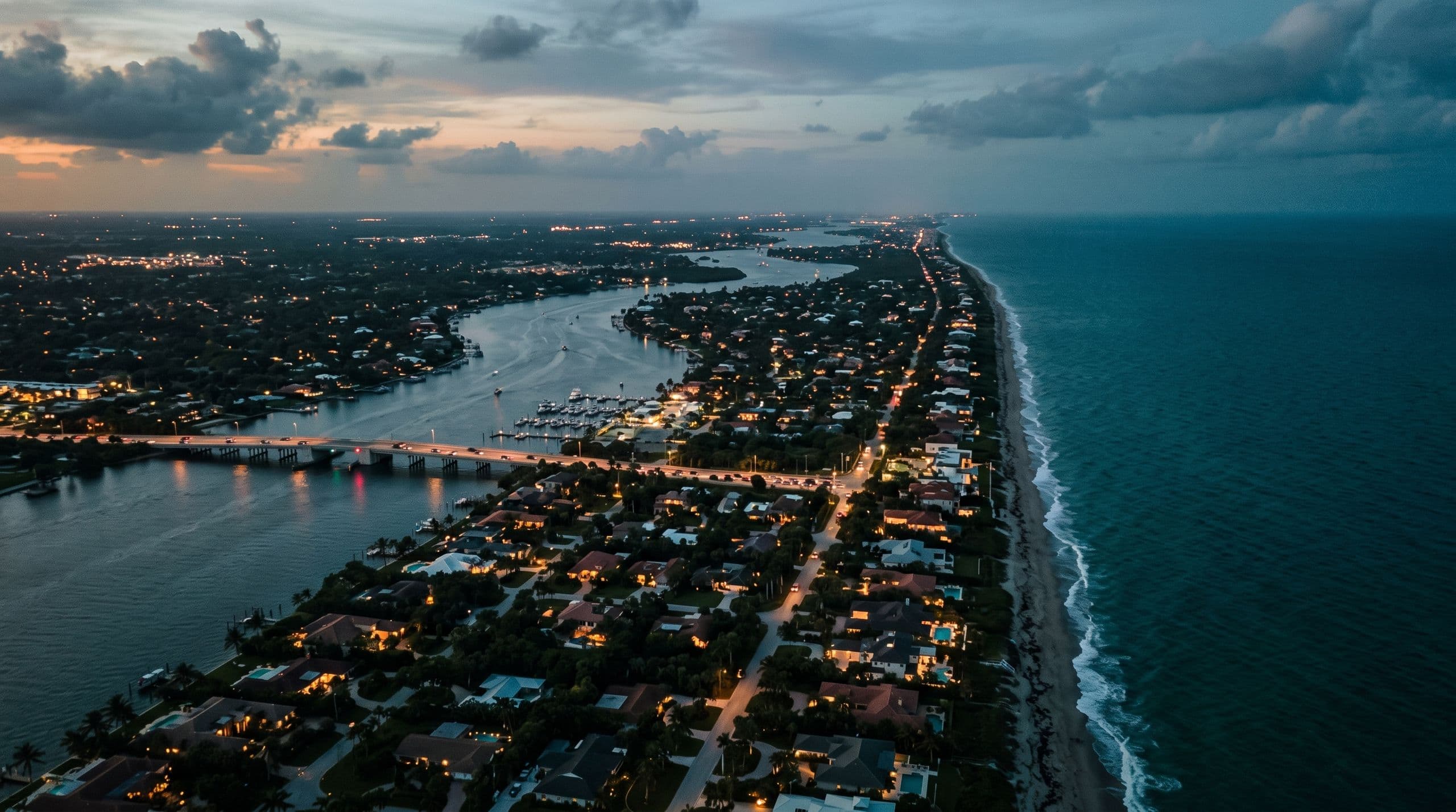 Aerial view of the Florida Treasure Coast at dusk