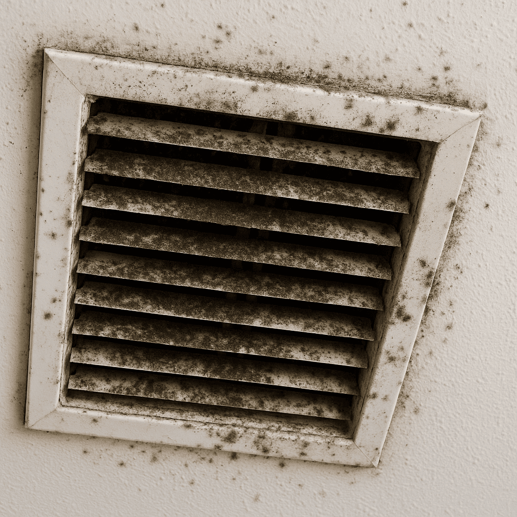 Mold growth spreading around a ceiling supply vent